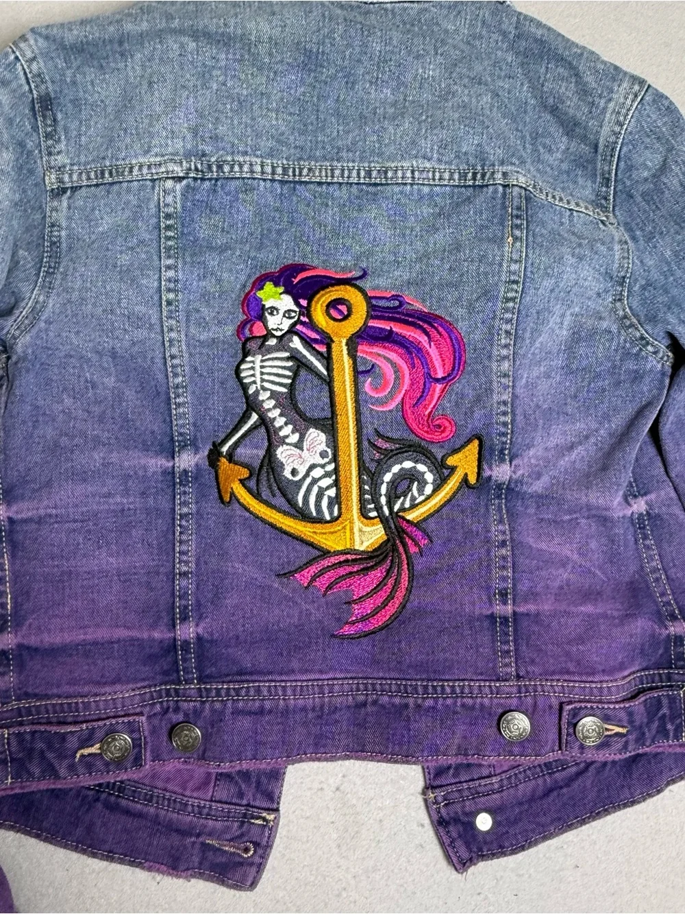 Free People 4 Jacket Embroidered Mermaid Muerta  Denim Purple Ombre Cropped Jean - Picture 7 of 10